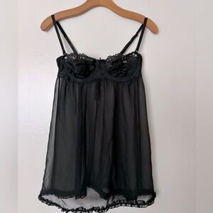 Victoria’s Secret Lace Demi top babydoll sheer nightgown lingerie Teddy in black